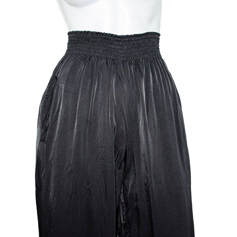Forte Forte Black Satin Wide Leg Cropped Pants Smocked Waist Italy - Picture 8 of 11